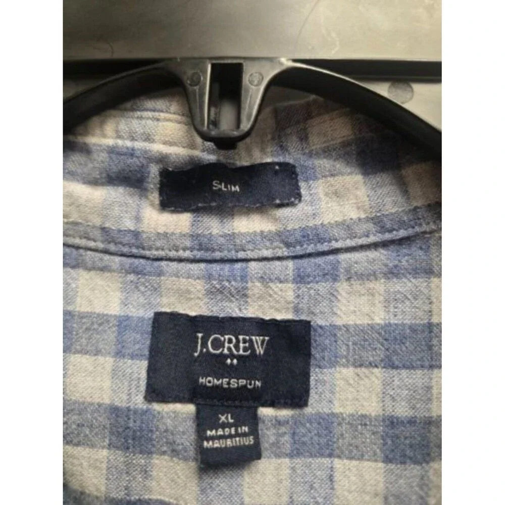 J. Crew Mens XL Slim Fit Shirt Blue White Gingham Plaid Long Sleeve Button Down